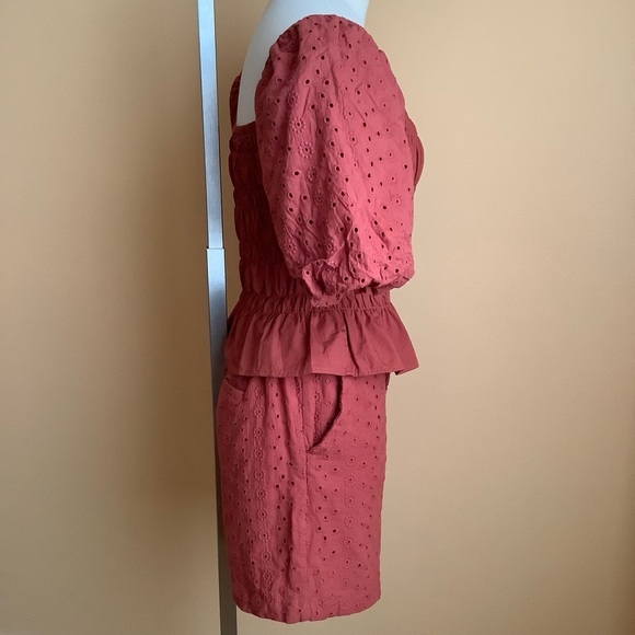 MEXX 2-Piece Smocked Peplum Eyelet Puff Sleeve Shorts Set Size M - Picture 3 of 16